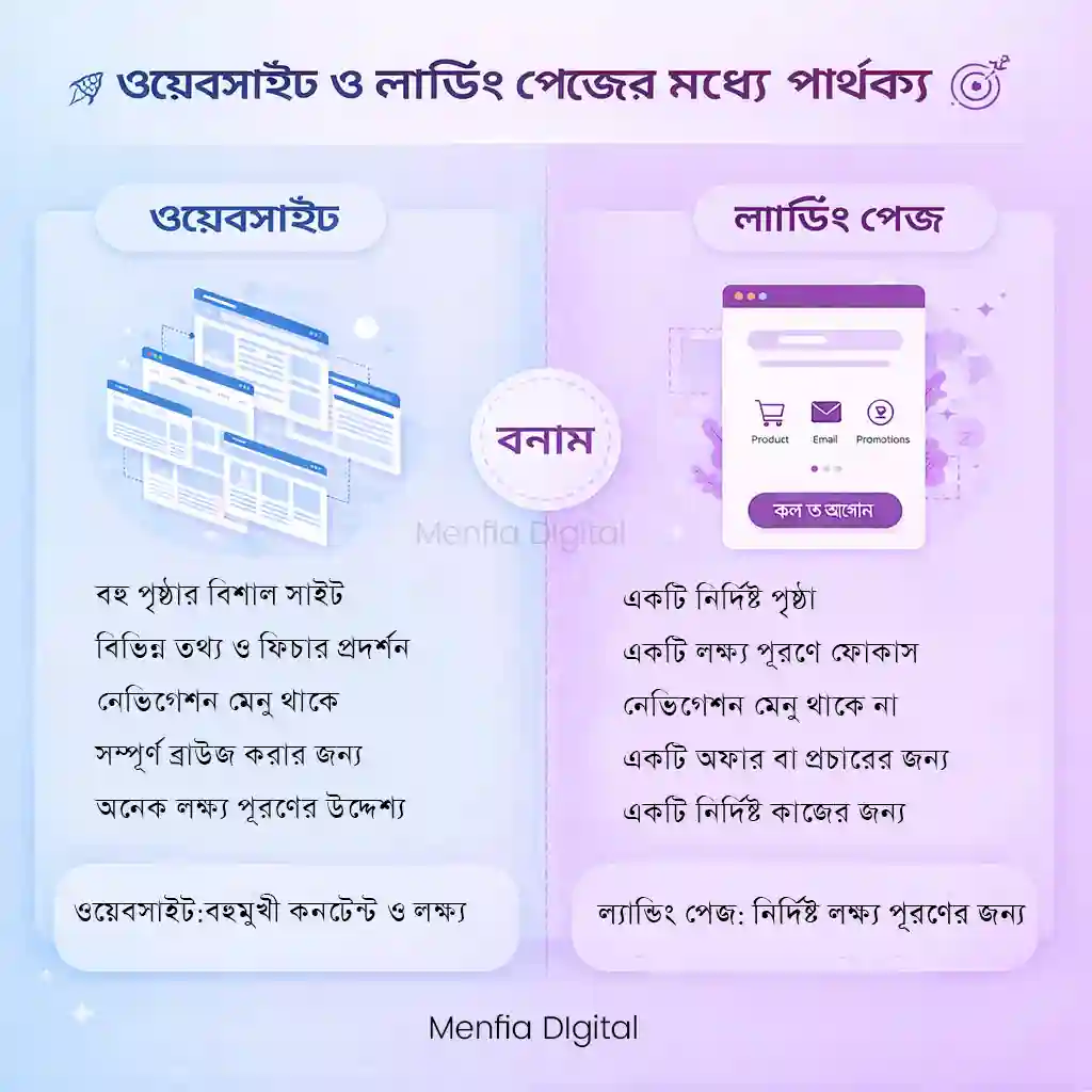 ওয়েবসাইট ও ল্যান্ডিং পেজের মধ্যে পার্থক্য 🎯